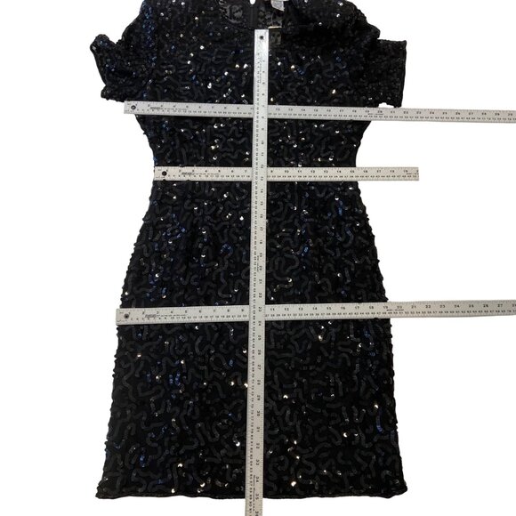 NWT Vintage Principles Black Cocktail Dress Silk Sequin Short Sleeve Sheer Back - Picture 8 of 16